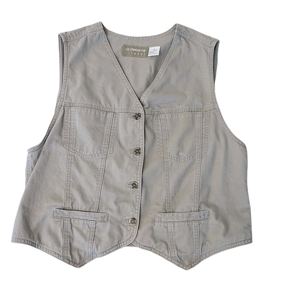 VTG Liz Claiborne Khaki Vest Top Women’s Medium Vintage 90s Casual Neutrals - Picture 1 of 5